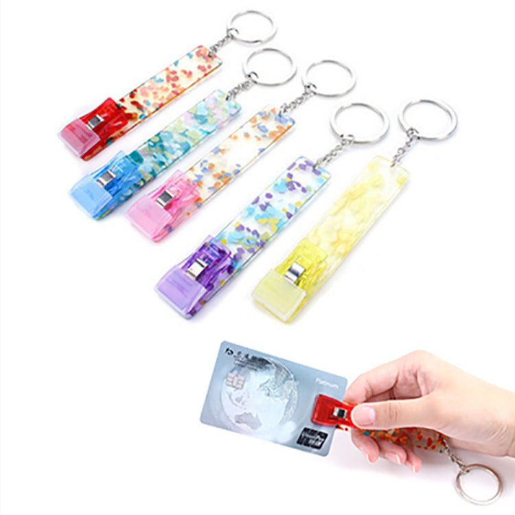 Venta al por mayor acrílico transferencia de calor imprimible DIY hecho en casa lector de tarjetas de cajero automático juego de llavero de bola de pelo